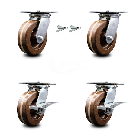 Service Caster 6 Inch High Temp Phenolic Swivel Caster Swivel Locks 2 Brakes SCC, 2PK SCC-35S620-PHRHT-BSL-2-SLB-2